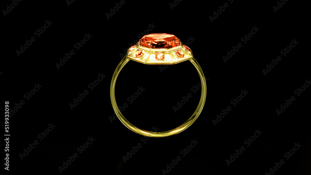 Aufkleber goldish ring with red ruby gemstones, isolated, fictional design - object 3d rendering