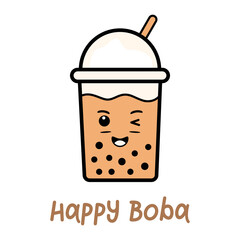 happy boba  cartoon vector illustration doodle style