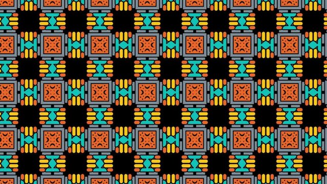 Beautiful digital prints of ornamental bluish squares animation sliding towards the left. Motion graphics. Interior decor.
