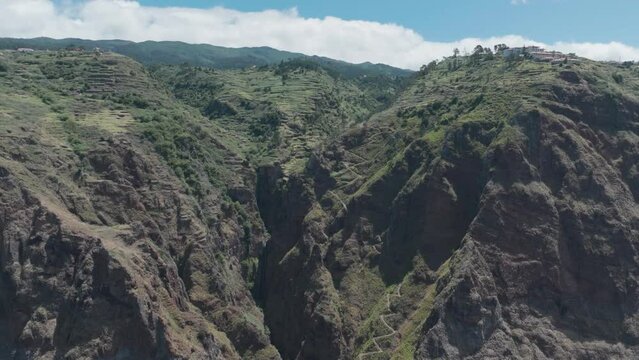 Aerial View Of Caminho Real do Paul do Mar (Royal Path of Paul do Mar) In Madeira, Portugal. - pullback