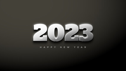 Happy new year 2023 with shiny thick silver numbers
