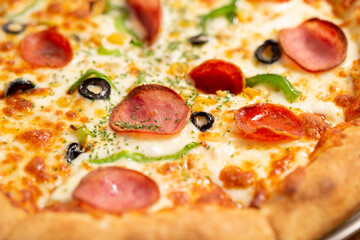 pizza with salami and olives