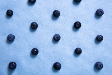 Pattern of parallel rows of blueberries on a purple background