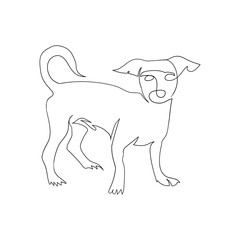 Dog stand line art drawing style, the dog sketch black linear isolated on white background, the dog line art vector illustration.