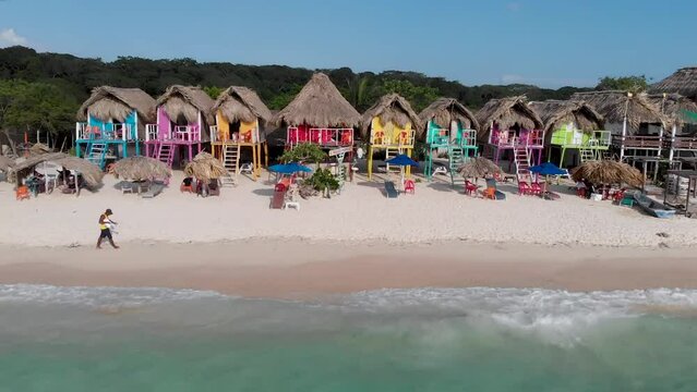 Aerial view of Playa Blanca beach in Baru Island, Cartagena de Indias, Colombia