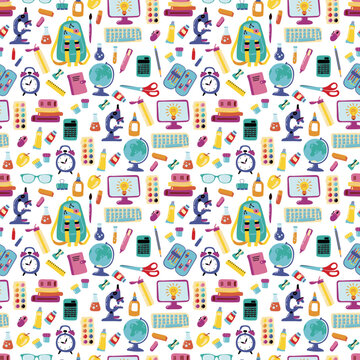 Seamless pattern back to school. Design for fabric, textile, wallpaper, packaging.