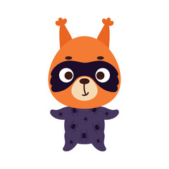 Cute little squirrel in a Halloween costume. Cartoon animal character for kids t-shirts, nursery decoration, baby shower, greeting card, invitation, house interior. Vector stock illustration