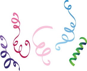 Shiny colorful serpentine ribbon isolated on white. Confetti burst. Festive template.