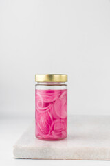 Pickled onions in a jar, red onions in vinegar, purple onions, Quick pickled red onions