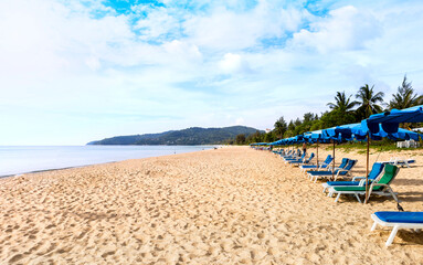 Tropical island in south of Thailand, empty beach with no tourist in Phuket during low season