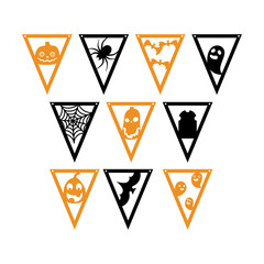 Halloween bunting banner. Set flags decoration for party, nursery wall decor. Isolated vector stock illustration.