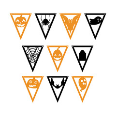 Halloween bunting banner. Set flags decoration for party, nursery wall decor. Isolated vector stock illustration.