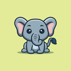 Elephant Sitting Happy Cute Creative Kawaii Cartoon Mascot Logo