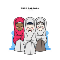 Cute cartoon character of muslim girls doing congregational prayers