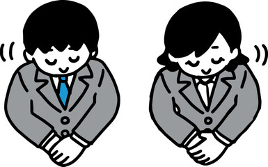 	お辞儀するスーツ姿の男女