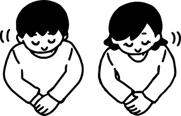 お辞儀する私服男女