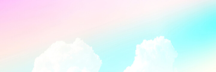 Plakat Pastel sky with soft white clouds. Fantastic color fantasy background. Sweet dreams concept for wallpaper, backdrop and design.