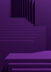 Dark purple, violet 3D Illustration simple minimal product display background side view abstract squares podium stand for product photography or wallpaper for luxury products