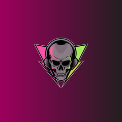 Cool Vector Rock Music Skull with Headphones for T-shirt, Emblem, Logo, Tattoo, Sketch, Patch Stock Vector Illustration
