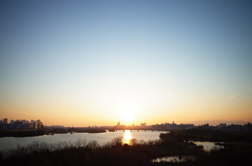 淀川の夕焼けの風景