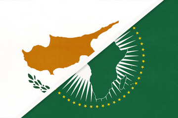 African Union and Cyprus, national flag from textile. Africa continent vs Cypriot symbol