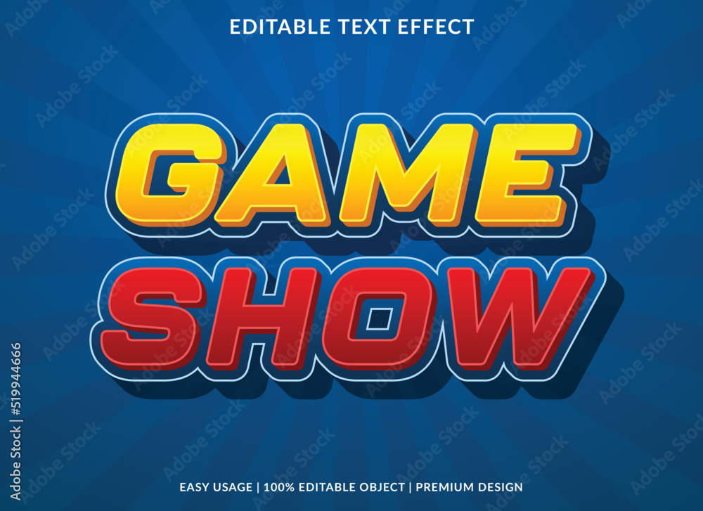 Poster game show editable text effect template with abstract style background use for business logo and bra