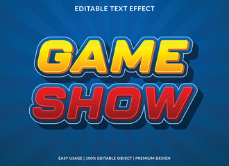 Fototapeta na wymiar game show editable text effect template with abstract style background use for business logo and brand
