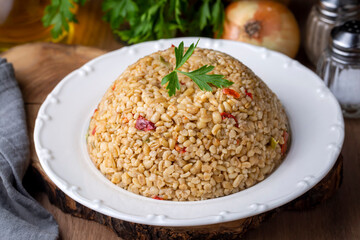 Bulgur pilaf with Firik (Turkish name; firikli bulgur pilavi)