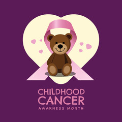 September is Childhood Cancer Awareness Month with teddy and ribbon Vector Illustration