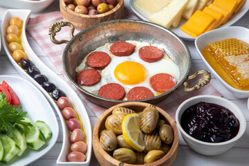 Fototapeta na wymiar Traditional delicious Turkish breakfast, food concept photo.