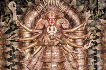 Beautiful Hindu goddess Durga idol in Kolkata. - obrazy, fototapety, plakaty