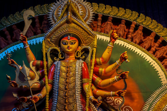 Beautiful Hindu Goddess Durga Idol In Kolkata.