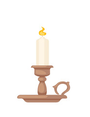 Candle in candlestick with handle vintage design vector illustration isolated on white background