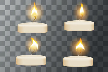 Set of four small candles vector illustration isolated on transparent background