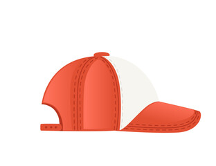Red and white classic baseball cap vector illustration isolated on white background