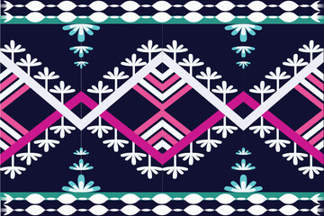 Multicolored square shapes woven into a fabric pattern, framed by white flowers on a dark circular background. for clothing, home decoration