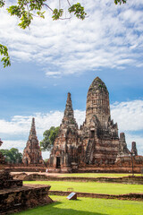 The Prang in Wat Chaiwatthanaram. A Buddhist temple in the city of Ayutthaya Historical Park, Thailand, on the west bank of the Chao Phraya River. was constructed in 1630 by the king. 