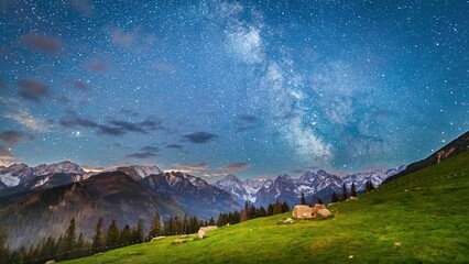 Fototapeta Droga mleczna nad Tatrami widziana z Rusinowej Polany w czerwcu obraz
