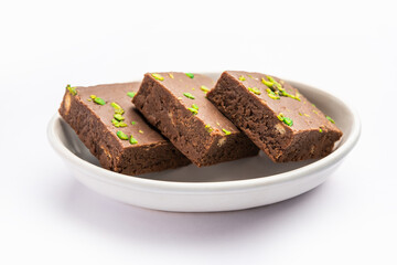 chocolate barfi or choco burfi cake, a tweak to indian dessert or sweet for festivals