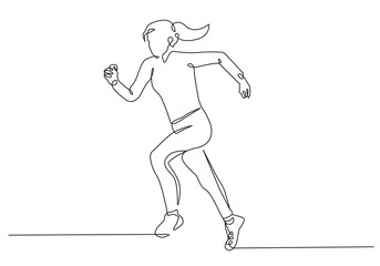 Woman Runner One Line Drawing. Running Abstract Minimal Drawing. Continuous One Line Woman Run Sport Illustration. Modern Trendy Contour Drawing. Vector EPS 10. 