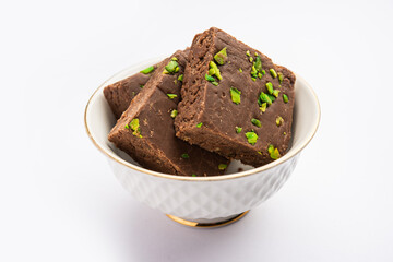 chocolate barfi or choco burfi cake, a tweak to indian dessert or sweet for festivals