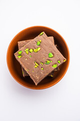 chocolate barfi or choco burfi cake, a tweak to indian dessert or sweet for festivals