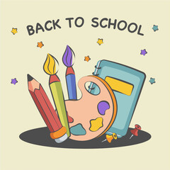 Back to school background with palette brush notepad