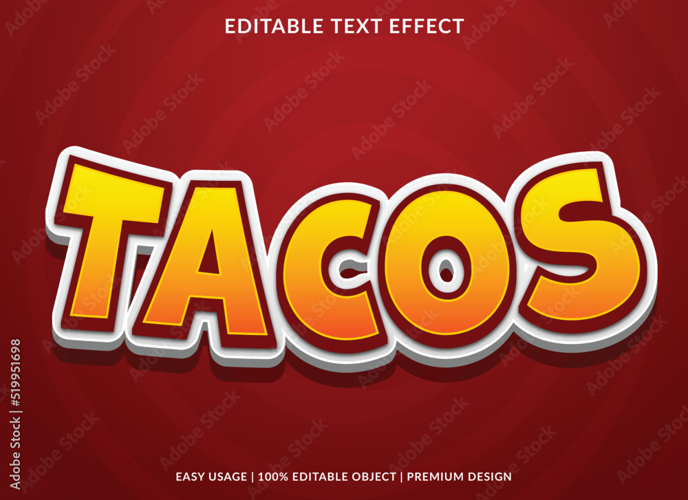 Aufkleber tacos editable text effect template with abstract style background use for business logo and brand
