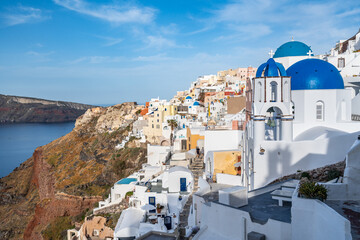 Beautiful view of Oia village from one of the most scenic viewpoint, Santorini, Greece