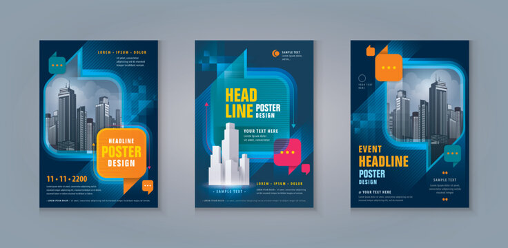 Business Leaflet Brochure Flyer template Design Set. Corporate Flyer Template A4 Size, Abstract Blue Square Speech Bubbles, Corporate book cover design