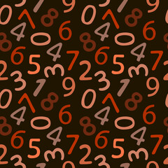 Seamless pattern of monochrome numbers, hand-drawn elements in cartoon style. Bright Arabic numerals. School. Knowledge. Math. Children. Learning. Cute numbers.