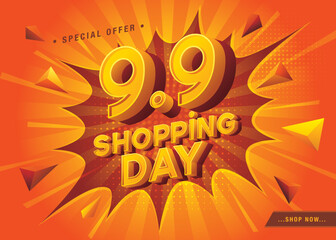 9.9 Shopping Day Sale Banner Template design special offer discount.  Abstract Geometric Web Header template design for Sale and discount promotion