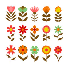 Obraz premium Colorful floral Retro Hippie Groovy Vintage Abstract Geometric Flower, geometry leaves, Funny multicolored print for fabric, paper, any surface design. Psychedelic wallpaper