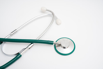 medical stethoscope on white background with space for text